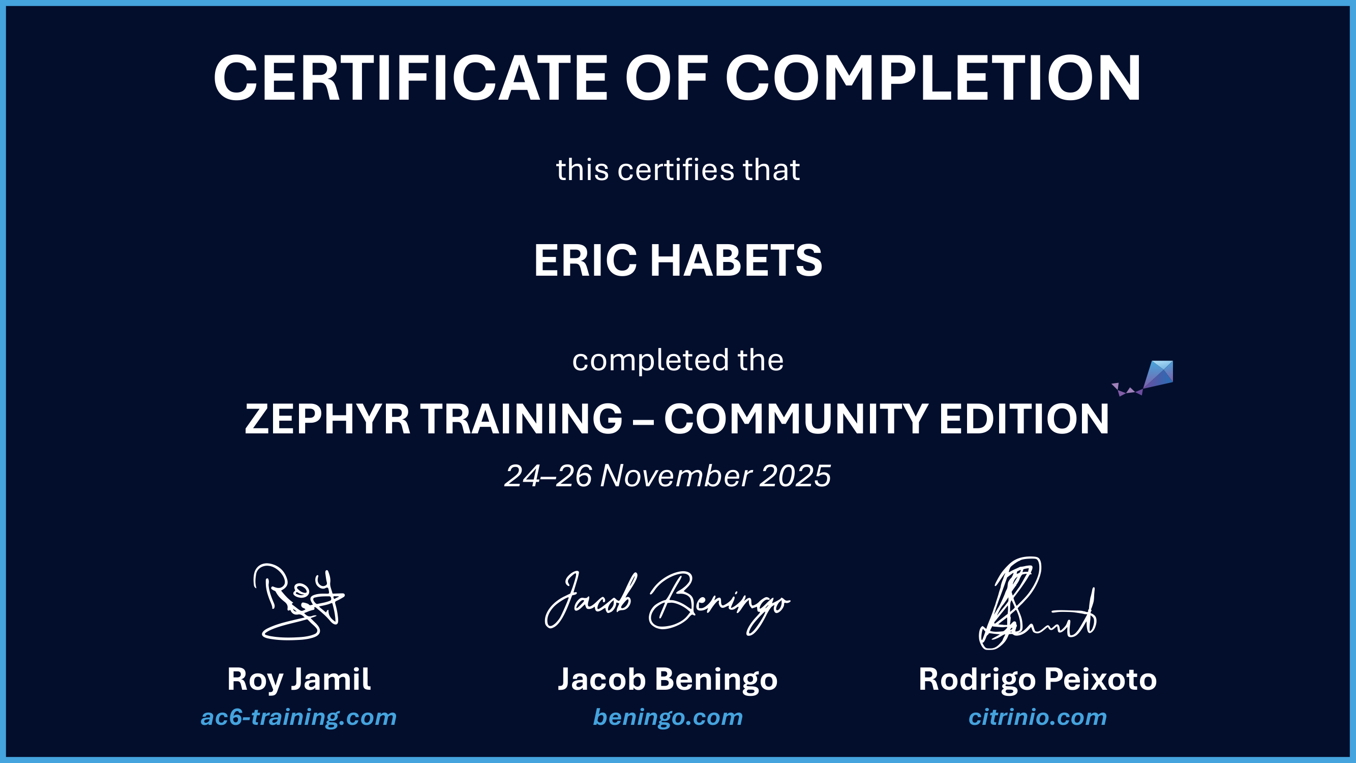 Certificate preview for Eric Habets