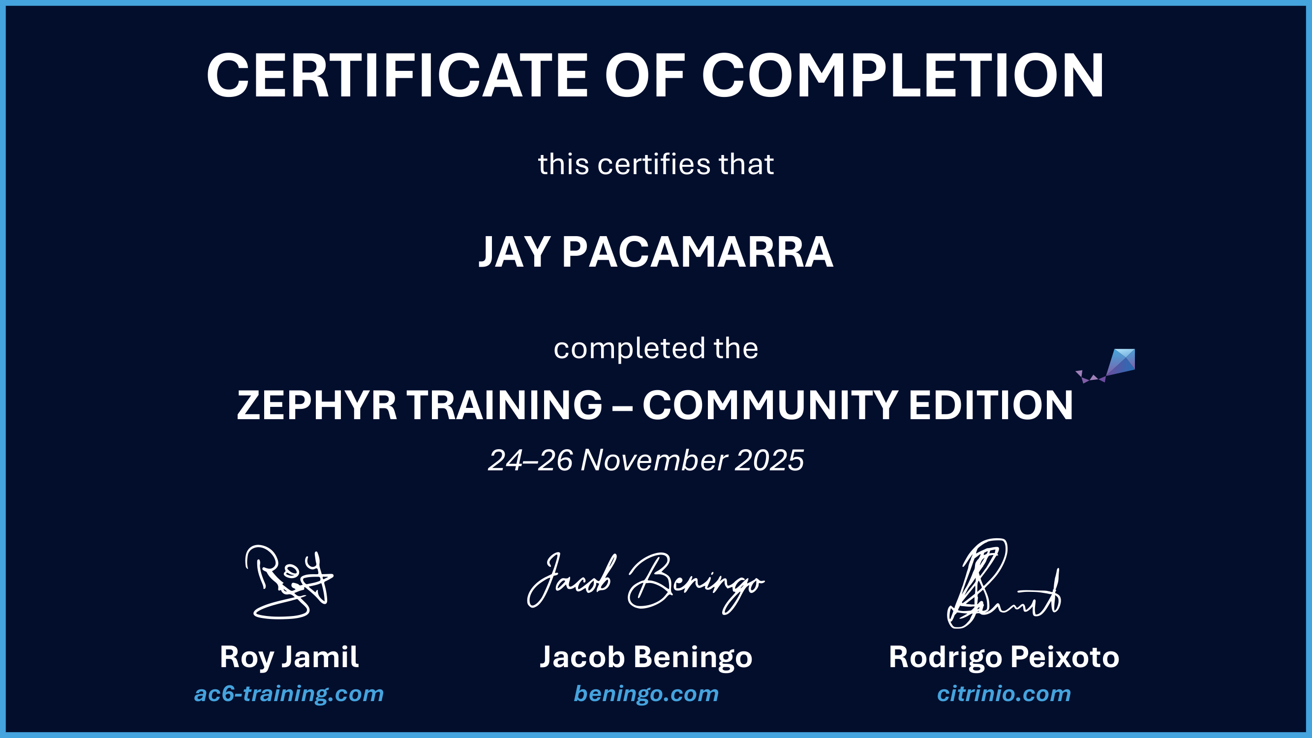Certificate preview for Jay Pacamarra