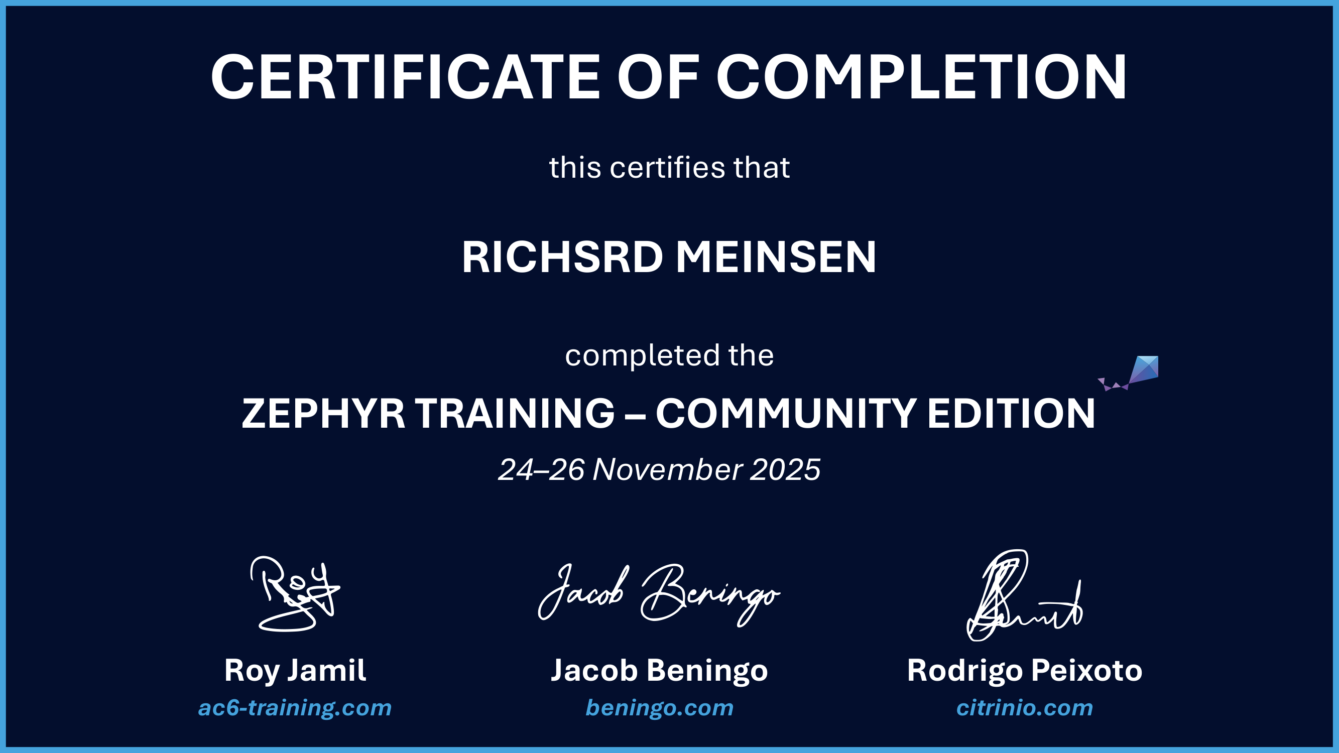 Certificate preview for Richsrd Meinsen