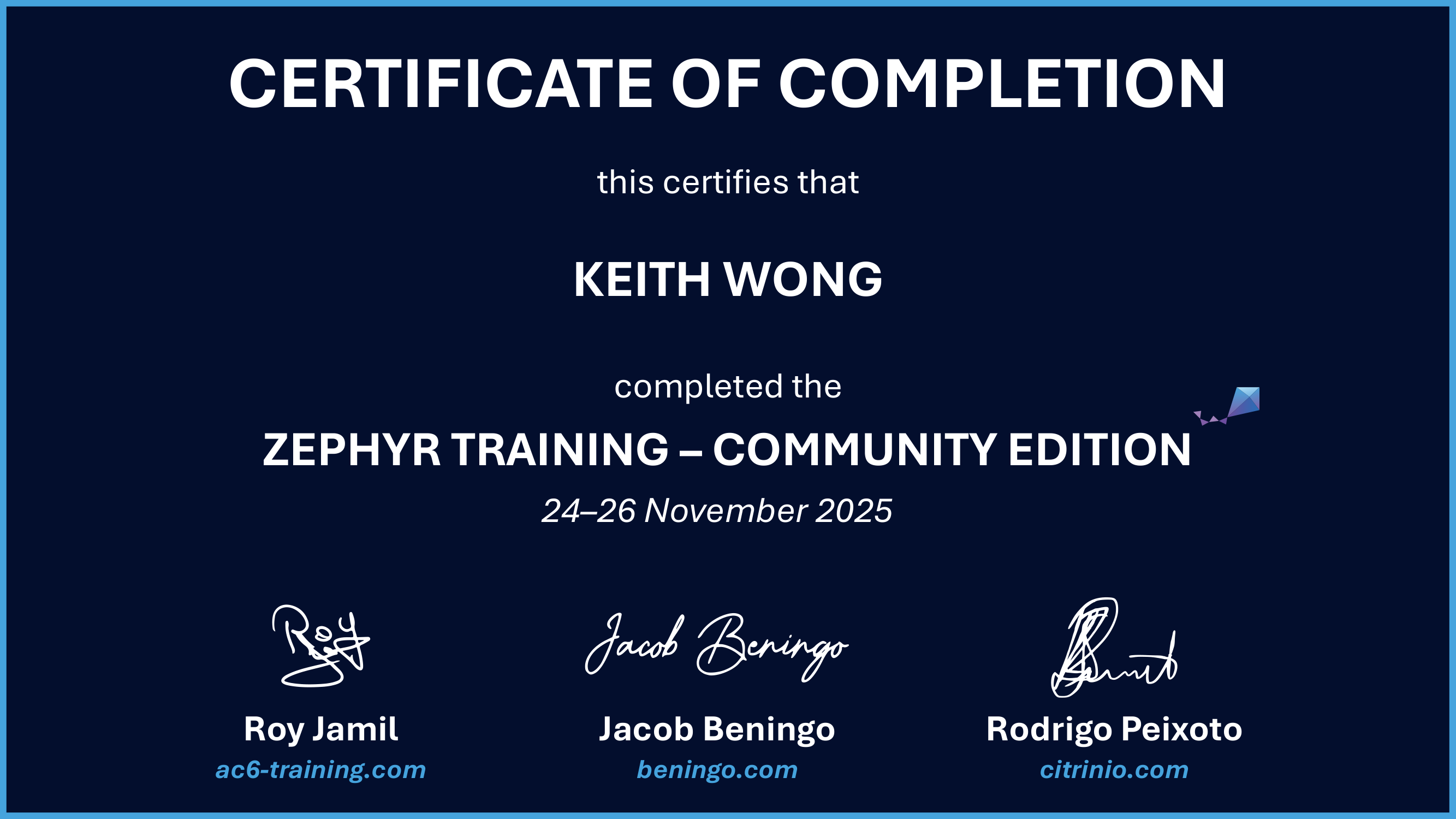 Certificate preview for Keith Wong