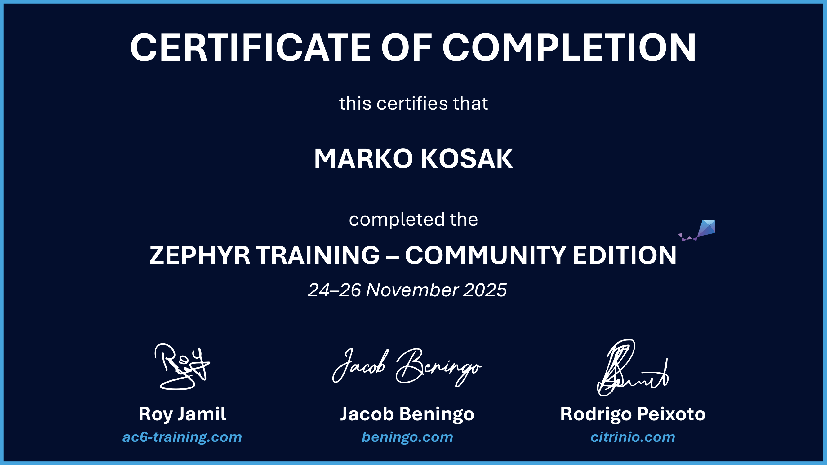 Certificate preview for Marko Kosak